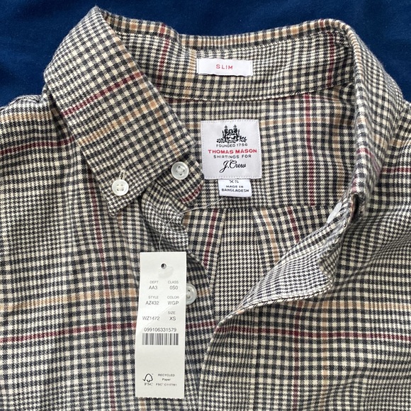 J. Crew x Thomas Mason Flannel Button-down Slim XS NWT - Picture 2 of 5